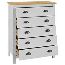 Mobiletto con 5 cassetti, cassettiera bianca in legno di pino massiccio per soggiorno, ingresso e camera da letto, 79 x 40 x 96,5 cm, bianco e legno