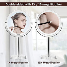 Auxmir Specchio Trucco da Tavolo Bifacciale, Specchio Ingranditore 10X/1X, Specchio da Bagno Rotazione a 360︒ Stile Retrò, Supporto Cromato, Bordo e Piedistallo Trasparente