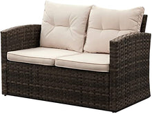 MengFeiNi 6 Pezzi 7 Sedili Patio per Esterni Furniture Conversazione Set di Conversazione PE Rattan in Vimini Divano in Vimini Loveseat Sedia Sedili Sedili con Cuscini E Tavolo