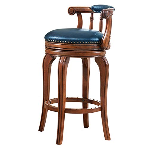 Cucina di casa Sedia da bar girevole Sgabello da bar con schienale e poggiapiedi per bancone di casa Sala da pranzo Soggiorno Colazione Sedile in pelle, gambe in legno durevole,Blue,68cm(26.7in)