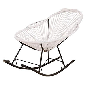 Sedia a dondolo reclinabile in rattan bianco per bambini Sedia a sdraio per adulti Lettino prendisole Sedia da giardino con poggiapiedi e braccioli Sedie a sdraio reclinabili per piscina nel patio