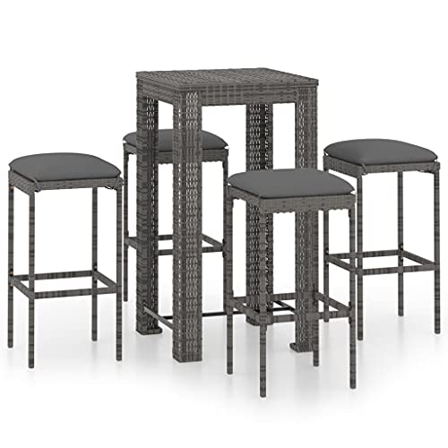 vidaXL Set da Bar da Giardino 5 pz con Cuscini in Polyrattan Grigio