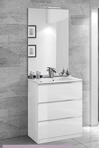 Dafne Italian Design Mobile da bagno con lavabo - Componibile bagno 3 cassetti con maniglia a gola, lavabo e specchio con luce a Led cm. 60 x 46 x 189h (STMB)