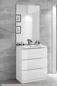 Dafne Italian Design Mobile da bagno con lavabo - Componibile bagno 3 cassetti con maniglia a gola, lavabo e specchio con luce a Led cm. 60 x 46 x 189h (STMB)