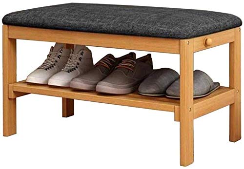 YANG Banco di Legno Cambio di Scarpe con Il Gancio del Pattino tormenta poggiapiedi Imbottito Guardaroba Multifunzione Pouf ottomano Carico Massimo 250kg, 65x32x38cm (Color : A)
