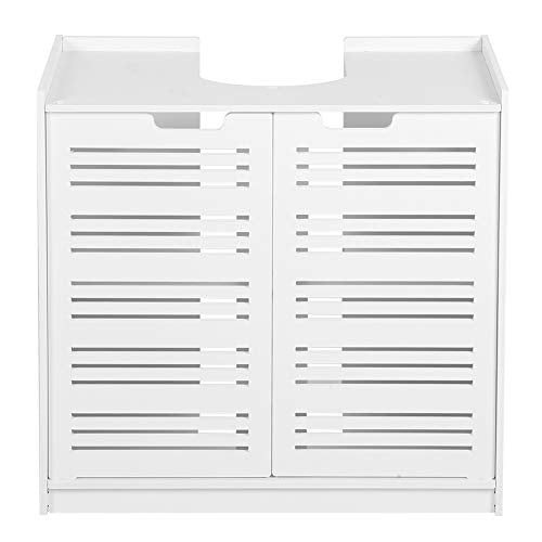 Mobiletto del bagno a doppia porta, Impermeabile Armadietto in Legno Mobile per Il Bagno con 2 Ante e 2 Ripiani, 60x30x60 cm, Bianco