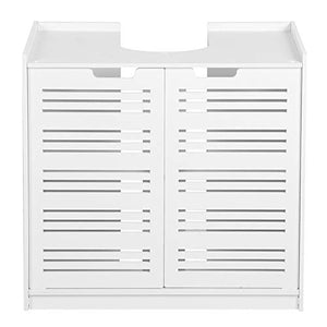 Mobiletto del bagno a doppia porta, Impermeabile Armadietto in Legno Mobile per Il Bagno con 2 Ante e 2 Ripiani, 60x30x60 cm, Bianco