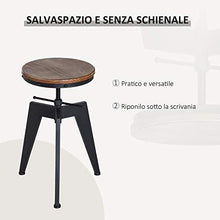 homcom Sgabello da Bar Alto in Stile Industriale Regolabile in Altezza, Metallo e Legno, 39x41x49-64cm Marrone e Nero