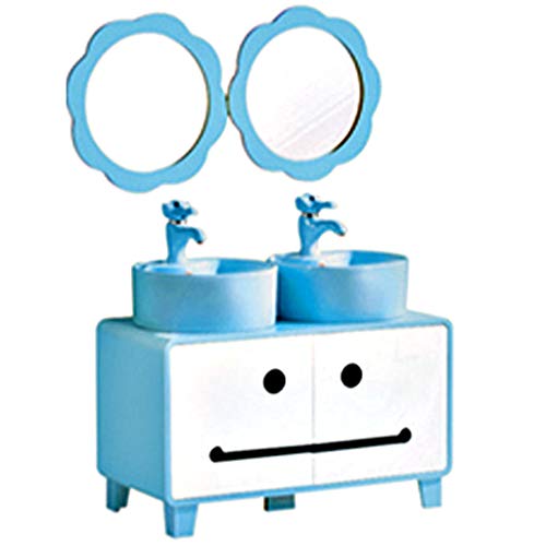 DZWSD Bambini Mobiletto da Bagno, lavandino/Specchio/Rubinetto/Armadio di stoccaggio 4 in 1, Asilo Nido Simpatico Cartone Animato, Set lavabo per Bambini