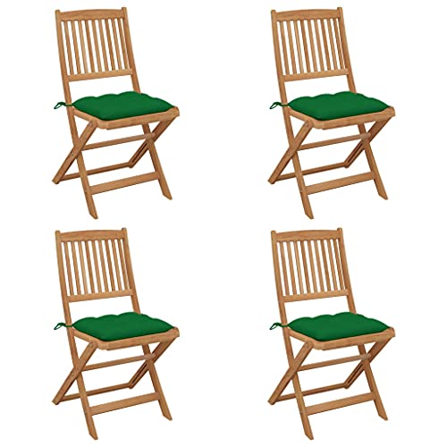 vidaXL Sedie da Giardino Pieghevoli 4 pz con Cuscini Massello Acacia