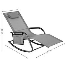 SONGMICS Sedia da Giardino, Lettino Prendisole, Sdraio a Dondolo con Poggiatesta e Taschina Laterale, Struttura in Ferro, Teslin Traspirante, Confortevole, Max Portata 150 kg, Grigio GCB23GY