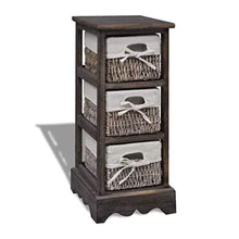Comóda - Cassettiera in legno, comodino, cassettiera con 3 cestini, colore: marrone, 58 x 25 x 28 cm（Con 3 cestini）