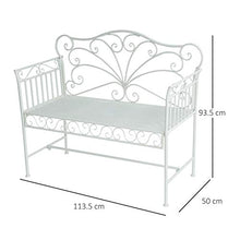 Outsunny Panchina Biposto da Giardino Stile Romantico Ferro 113.5 x 50 x 93.5cm Bianco