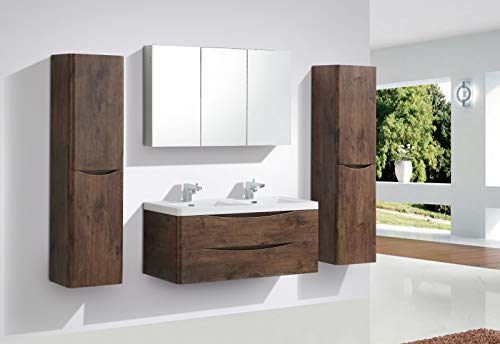 Mobile da bagno SMILE 1200 - palissandro -, Con armadietto a specchio G1200, Con colonna sospesa sinistra & destra