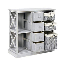 Rebecca Mobili Credenza cucina, cassettiera bagno legno e vimini, 4 cassetti 3 ceste, grigio, shabby country - Misure: 69 x 69 x 30 cm (HxLxP) - Art. RE4016