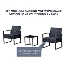 Outsunny Set Mobili da Giardino Tavolino con 2 Sedie 3pz con Cuscini Esterno Giardino Rattan Nero