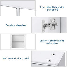GOPLUS Armadio da Bagno a Specchio con 2 Ante, Organizer Armadio da Parete in Legno a 2 ripani, Bianco 65x62x11,3 cm