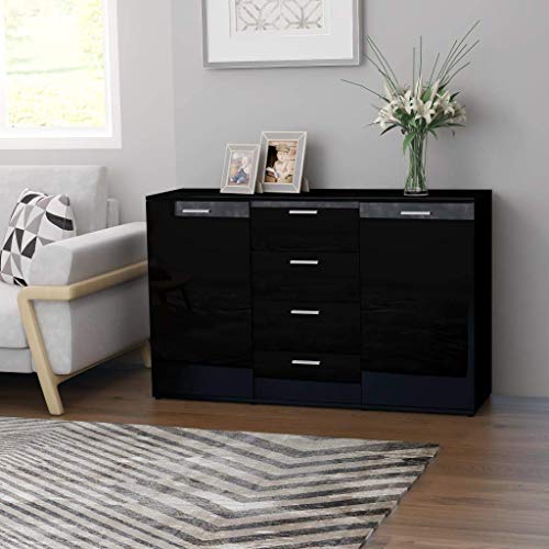XHCP Credenza, Comodino, Comodino, Mobile Laterale per Soggiorno Camera da Letto Camera da Letto Nero Lucido 120x35,5x75 cm truciolare
