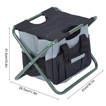 Sgabello Pieghevole per Giardinaggio Doppio con 7 Tasche Borsa per Strumenti di Stoccaggio per Pesca in Campeggio Beach Grigio Nero