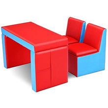 Cay2T - Divano per Bambini, Set Tavolo e sedie Multifunzione 2 in 1, 2 divani con vano Contenitore -Pizza-