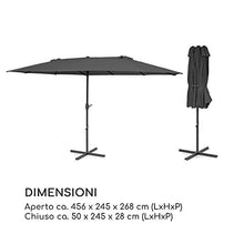 blumfeldt Twin Peaks - Ombrellone Parasole, Dimensioni: 456x245x268 cm (LxAxP), Materiale: Poliestere, Protezione UV: 50, Idrorepellente, Supporto in Alluminio, Antiruggine, Incluso Basamento, Grigio