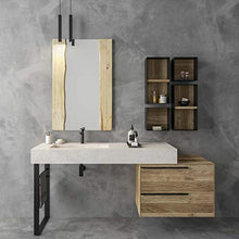 Dafne Italian Design Mobile Bagno Moderno con lavabo a Terra – Castagno Naturale Levigato Gres porcellanato con Vasca Integrata Ardesia Bianca