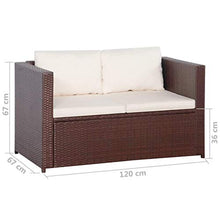 Tidyard Set Salottino a 4 Posti in PE Rattan, Divano con Cuscini e Tavolino, 120 x 67 x 67 cm, Marrone