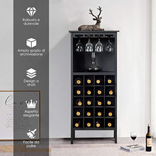 Goplus Cantinetta Scaffale Portabottiglie di Vino con Porta Calici per 28 Bottiglie e 12 Calici, in Legno di Pino Resistente all’umidità,96x25x42cm (Nero)