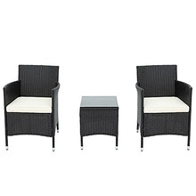 Belissy Set di mobili da giardino in rattan sintetico, poltrone da giardino moderne, mobili da balcone, set da 2 persone, 1 tavolo e 2 poltrone, set per balcone e terrazzo (rattan nero)