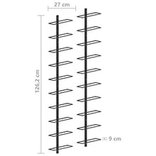 Portavini da Parete, Scaffale Vini Scaffale a Parete in Ferro verniciato a polvere per 20 Bottiglie Supporto Bottiglie Porta Bottiglie, 27 x 9 x 126,2 cm