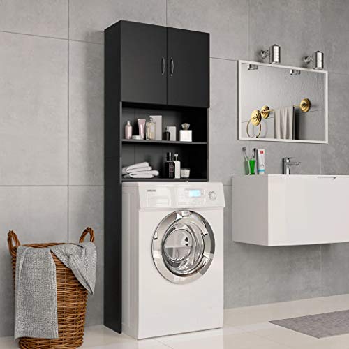 Festnight Mobile per Lavatrice, Mobiletto per Bagno in Truciolato Nero 64x25,5x190 cm