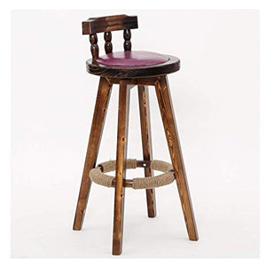 Sgabello Da Bar In Legno Massello Sedia Da Bar Girevole Retrò, Con Sedile Rotondo E Schienale Basso, Per Colazione, Pranzo, Bancone Della Cucina, Sgabello Alto, Carico 180 Kg (8 Colori)(Color:viola)