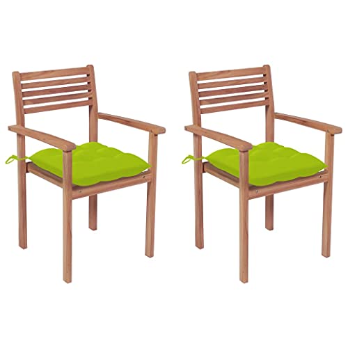 vidaXL Sedie da Giardino 2 pz Cuscini Verde Brillante Legno di Teak