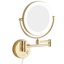Specchio per il trucco illuminato a LED da parete, specchio da bagno allungabile a doppia faccia in ottone da 8 pollici con ingrandimento, con interruttore e spina,D'oro,10X