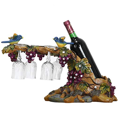 YUESFZ Porta Bottiglie da Vino Portabottiglie da Soggiorno con Portabicchieri, Statua della Vite Dell'uva dell'Armadio del Vino, Piccole Sculture sul Tavolo del Ristorante, Regalo Creativo