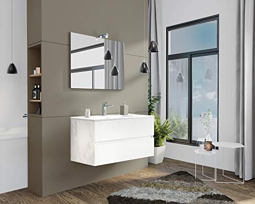 Salone Negozio Online Mobile Bagno con LAVABO E Specchio Inclusi Finitura Bianco 105X47X53H Cm New Splash