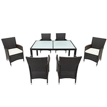 LEKER Set di sedie in rattan per il tempo libero, tavolo da pranzo e sedie, mobili da giardino in rattan, resistente alle intemperie, 6 sedie e tavolo marrone
