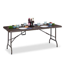 Relaxdays Tavolo Giardino, Aspetto Legno, Pieghevole, Plastica & Metallo, Esterni, Bistrò HLP: 73 x 180 x 74 cm, Marrone
