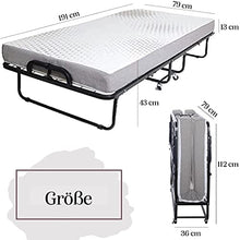 Milliard Diplomat Brandina Pieghevole con Materasso Singolo in memory foam lussuoso e telaio robusto super resistente - 79 x 190 cm