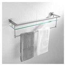 ZYNSGYYS Mensola Doccia Scaffale da Bagno in Vetro, Acciaio Inox Grande portasciugamani con Barra da 24 Pollici, Supporto Asciugamani a Muro Spazzolato 1221