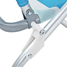 SONGMICS Sedia da Spiaggia Portatile con Schienale Alto e Reclinabile in 3 Posizioni, Spiaggina Pieghevole con Braccioli in Legno, Portata 150 kg, Strisce Blu Verdi e Bianche GCB66UW