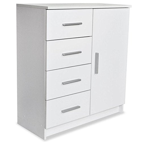 Festnight Credenza Moderna in Truciolato 79x35x88 cm Rovere/Bianco con 4 Cassetti Laterali e Un Armadio da Stanza/Camera/Salotto/Sala da Pranzo