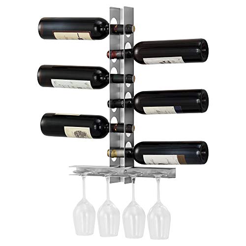 [en.casa] Portabottiglie Pensile da Vino 55 x 35 x 7 cm Supporto in Acciaio per 6 Bottiglie Cantinetta da Parete in Metallo Scaffale per Bottiglie da Vino e Portabicchieri