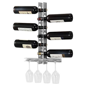 [en.casa] Portabottiglie Pensile da Vino 55 x 35 x 7 cm Supporto in Acciaio per 6 Bottiglie Cantinetta da Parete in Metallo Scaffale per Bottiglie da Vino e Portabicchieri