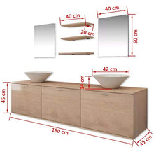 Wyxy Set di 8 mobili per lavabo da Bagno Beige | 1 Pensile per Lavello + 2 Specchi + 2 Ripiani + 3 Lavelli in Ceramica