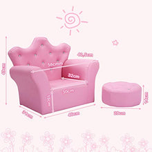 GOPLUS Divano con Poggiapiedi per Bambini, Poltrona Morbida con Struttura in Legno, Set di Divano e Pouf da Soggiorno, Rosa, 58x40,5x48 cm