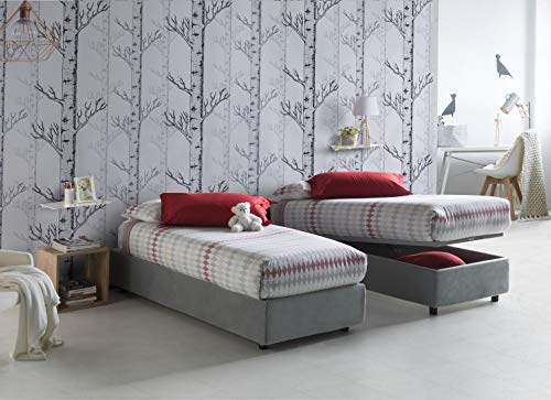 Talamo Italia Letto contenitore Singolo Silvia Sommier, Made in Italy, Letto con rivestimento in tessuto, Apertura frontale, con materasso cm 80x190 incluso, Grigio