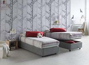 Talamo Italia Letto contenitore Singolo Silvia Sommier, Made in Italy, Letto con rivestimento in tessuto, Apertura frontale, con materasso cm 80x190 incluso, Grigio