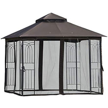 Outsunny Gazebo da Giardino 3x3m con Zanzariera e Tetto a 2 Livelli, Mensole Laterali e Ganci, caffè