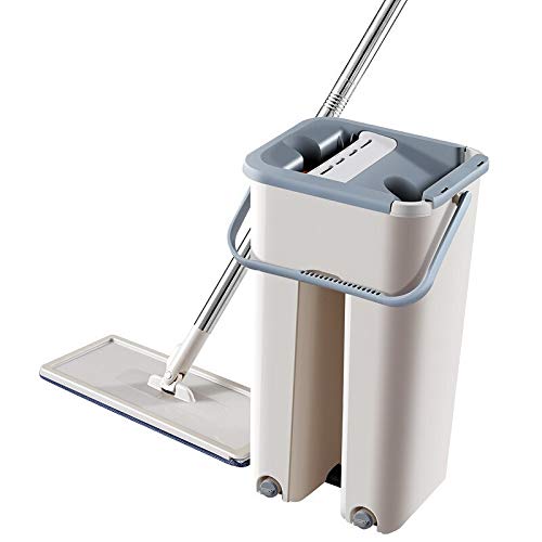 WAMSY Mop Mop Piatto Spremiagrumi Secchio per Strizzare La Mano Mop in Acciaio Inossidabile Sistema di Pulizia E Bagnatura Automatica Lavaggio A Secco Mop in Microfibra Pavimento